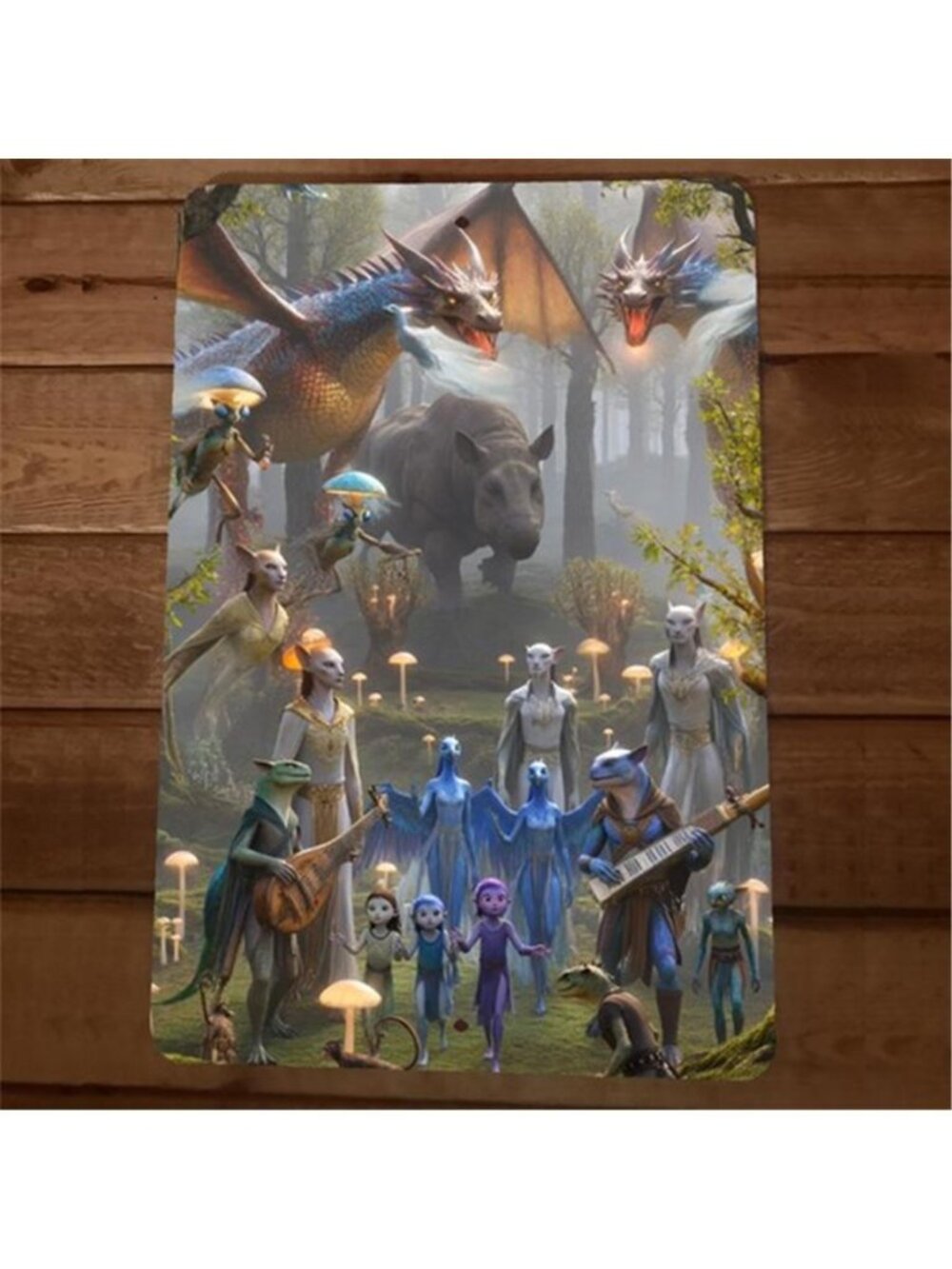 5th Dimension Aliens Dragons Forrest Artwork 8x12 Metal Wall Sign